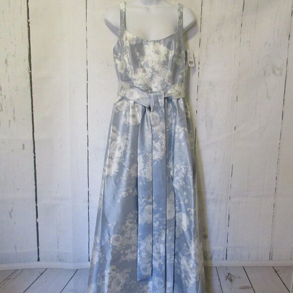 Dessy Collection Vivian Diamond Dress Blue Floral Seraphina Maxi Bridesmaid Prom - Picture 4 of 11